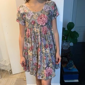 Floral 1970s- 80s Vintage Babydoll Mini Dress Sz S